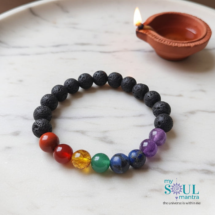Lava with 7 Seven Chakra Healing Bracelet