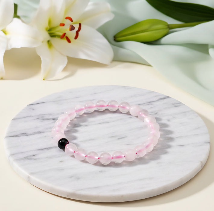 Rose Quartz + 1 Bead Black Tourmaline Bracelet