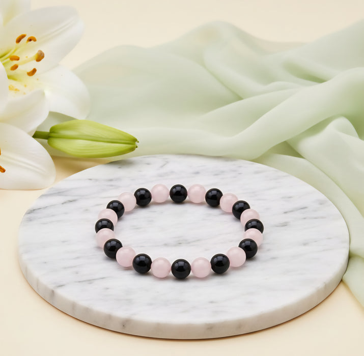 Rose Quartz and Black Tourmaline Bracelet