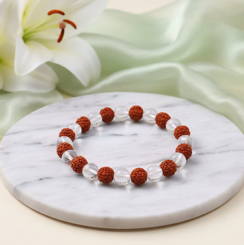 Clear Quartz Crystal & Rudraksha Bracelet