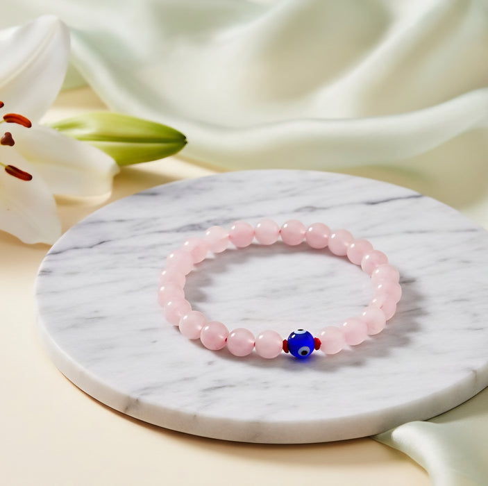 Rose Quartz Bracelet with Evil Eye