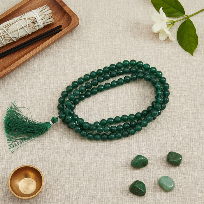 Green Jade Stone Rosary Mala 108 Beads