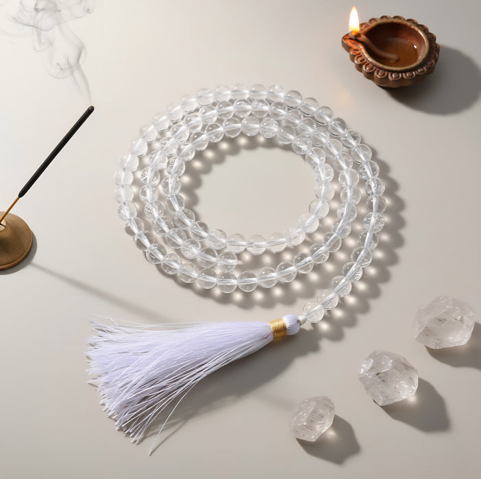 Clear Quartz Sphatik Crystal Stone Mala
