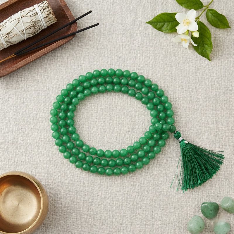 Green Aventurine Stone Mala 8mm 108 Beads