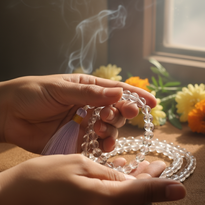 Clear Quartz Sphatik Crystal Stone Mala