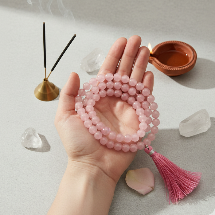 Rose Quartz Stone Rosary Mala 108 Beads