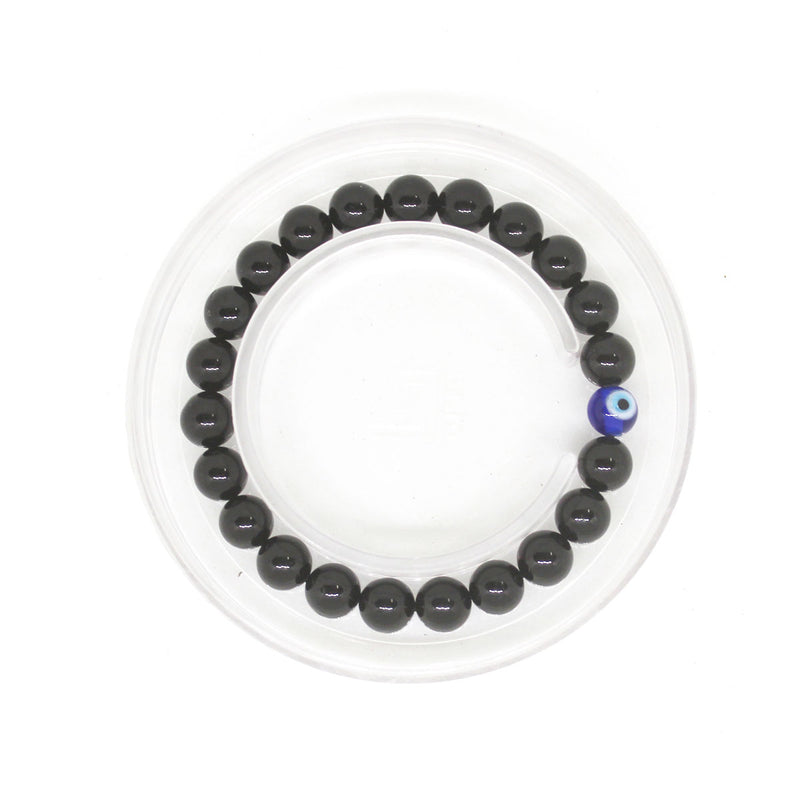 Black Tourmaline + 1 Evil Eye Bead Healing Bracelet