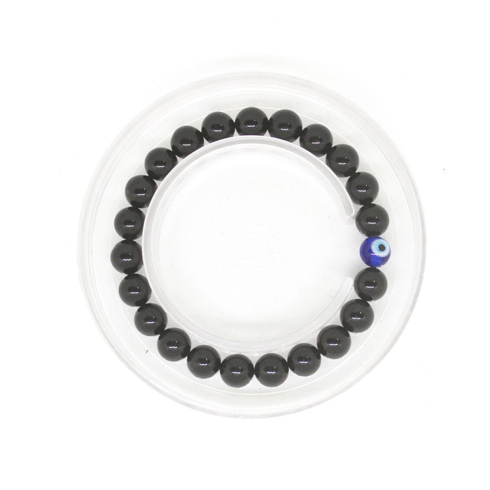 Certified & Energised Black Tourmaline + 1 Evil Eye Bead Healing Bracelet for Protection, Grounding and Calming