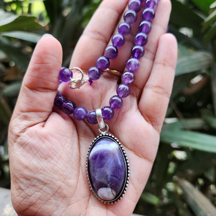 Certified Amethyst Necklaces / Mala with Pendant
