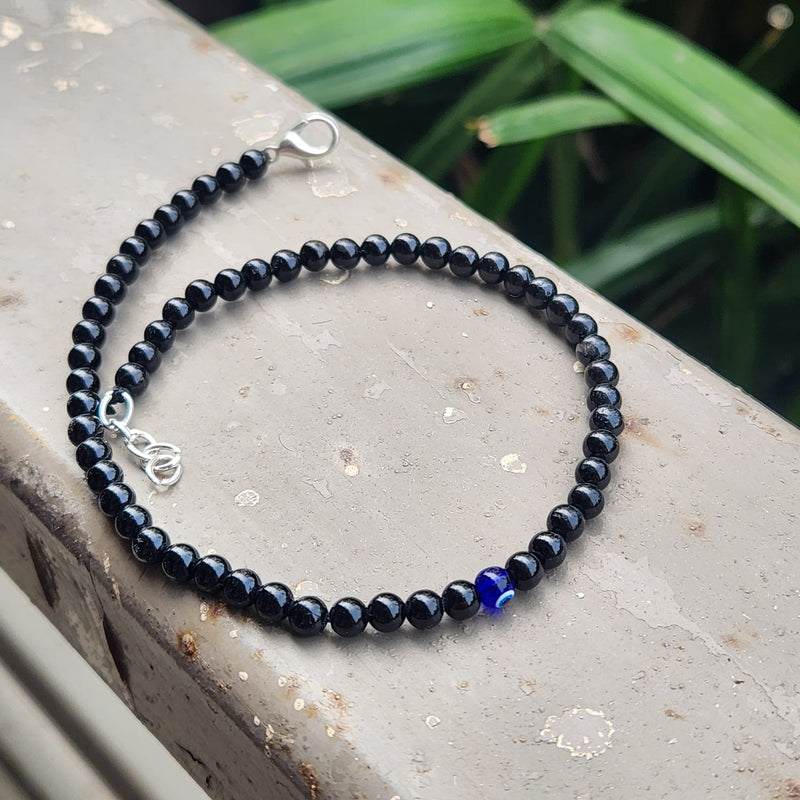 Black Tourmaline with Evil Eye Anklet (Single Piece)