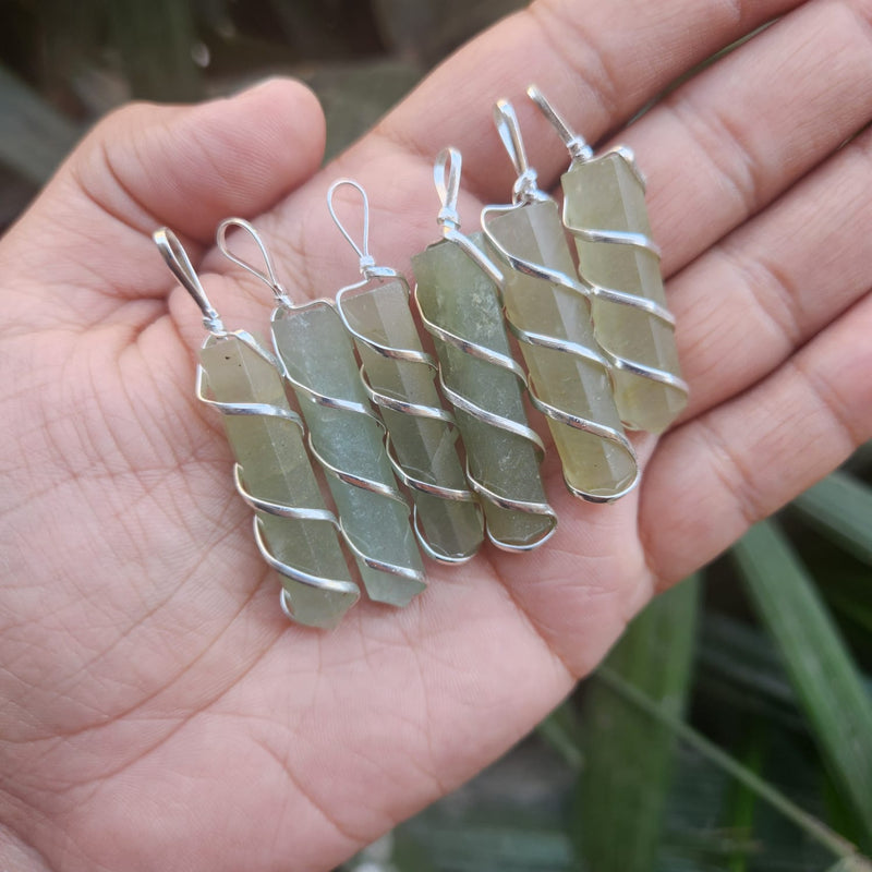 Green Aventurine Pencil Pendant for Healing, Abundance and Growth- Design 2