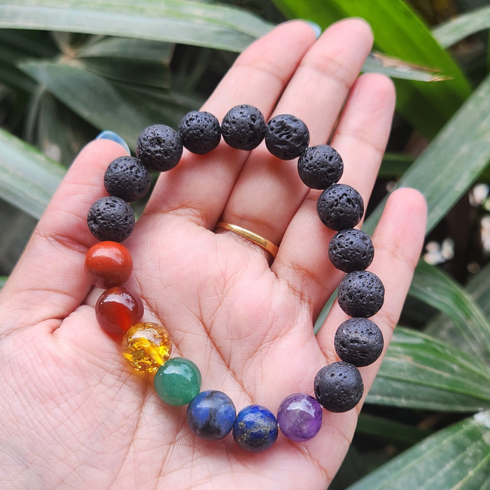 Lava with 7 Seven Chakra Healing Bracelet