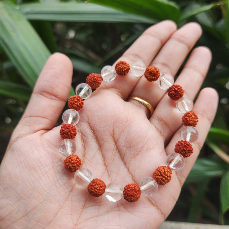 Clear Quartz Crystal & Rudraksha Bracelet