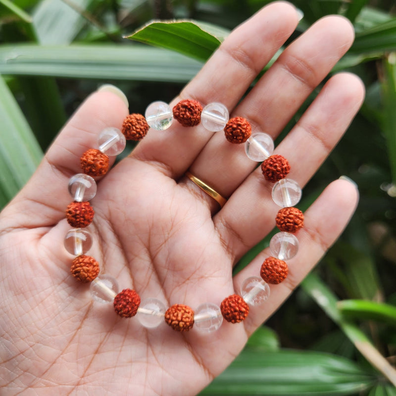 Clear Quartz Crystal & Rudraksha Bracelet