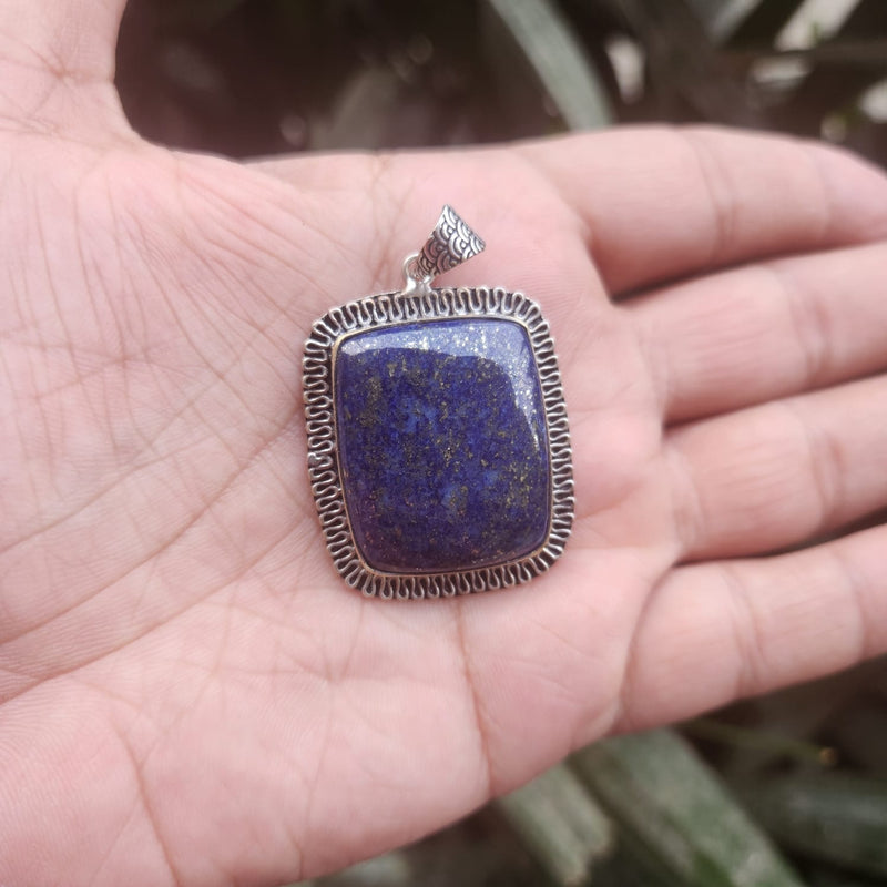 Certified Lapis Lazuli Pendant for Communication, Intuition, Throat Chakra without Chain (Design 9)