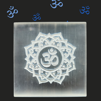 Crystal Charging, Cleansing & Protection Selenite Plate with AUM Symbol Engravement