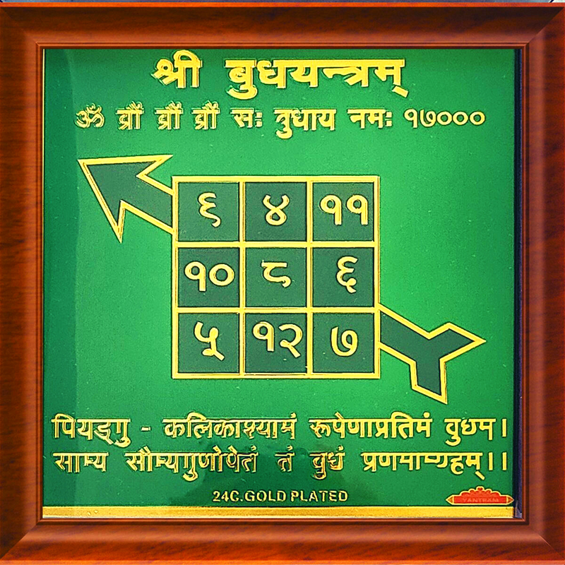 Shri Buddh Yantra 24 Carat Gold Plated Yantra 6 x 6
