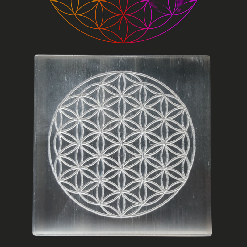 Crystal Charging & Protection Selenite Plate with Flower of Life Engravement