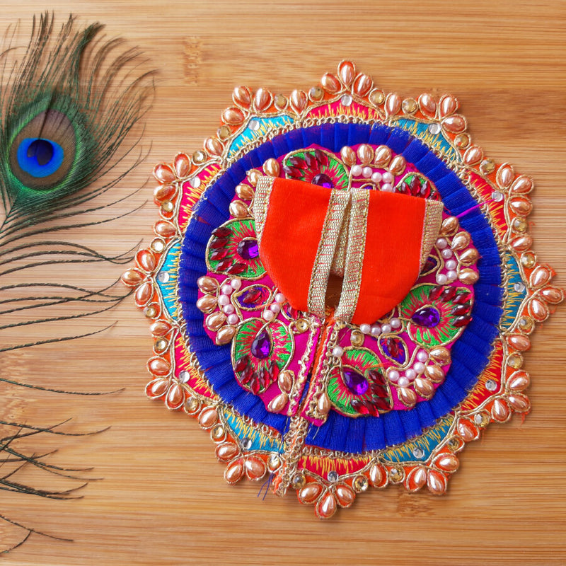 Laddu Gopal Ji Designer Blue & Orange Dress Size No. 2
