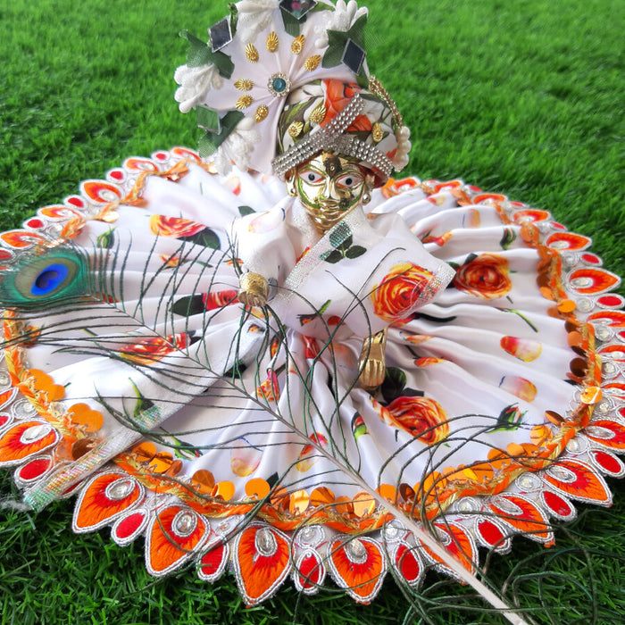 Laddu Gopal Ji / Kanha Ji Designer White & Orange Poshak Size No.6