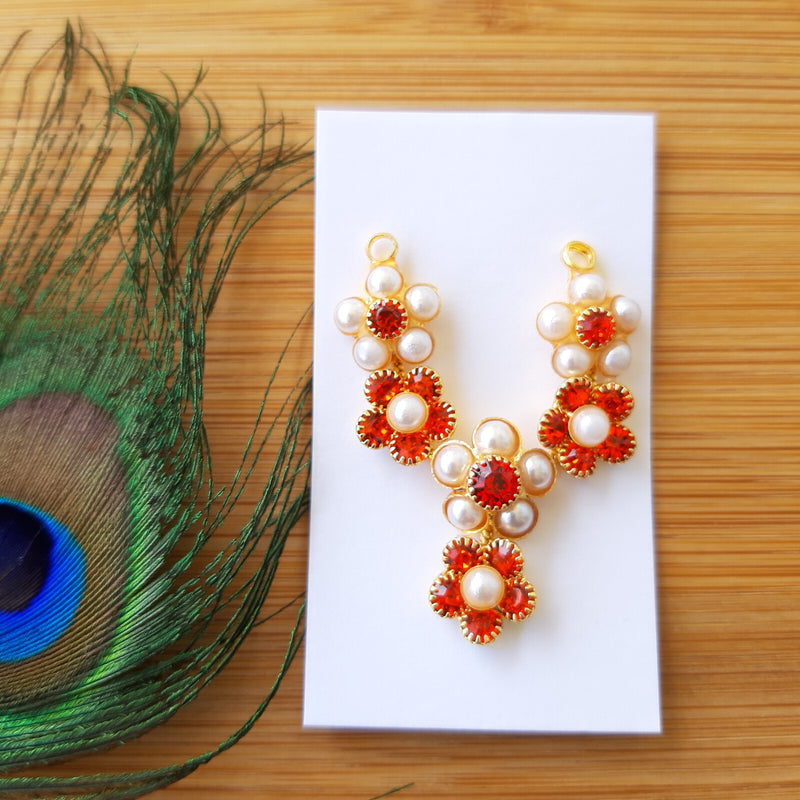Laddu Gopal Ji Pearl & Orange Stone Mala for Size 3,4,5
