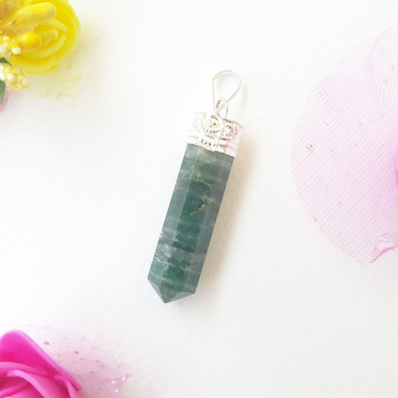 Green Aventurine Pencil Pendant for Healing, Abundance and Growth- Design 1