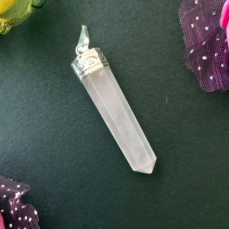 Rose Quartz Pencil Pendant for Self Esteem, Compassion and Love - Design 1