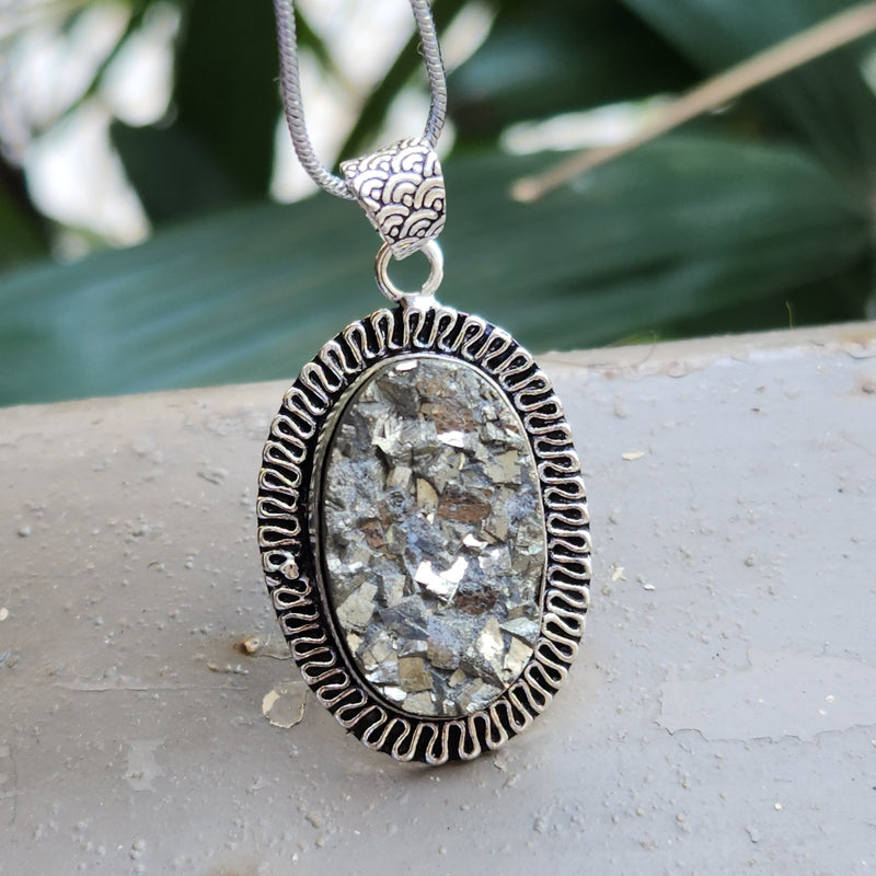 Certified  Oval Shape Pyrite Pendants for Abundance without Chain
