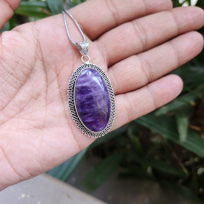 Certified Amethyst Oval Shape Pendant without Chain