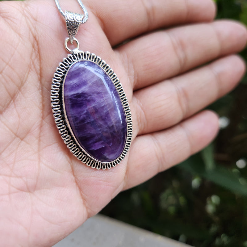 Certified Amethyst Oval Shape Pendant without Chain