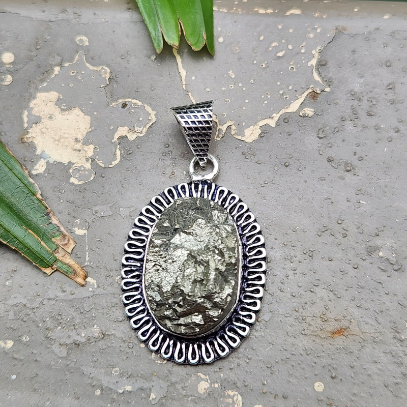 Certified  Oval Shape Pyrite Pendants for Abundance without Chain
