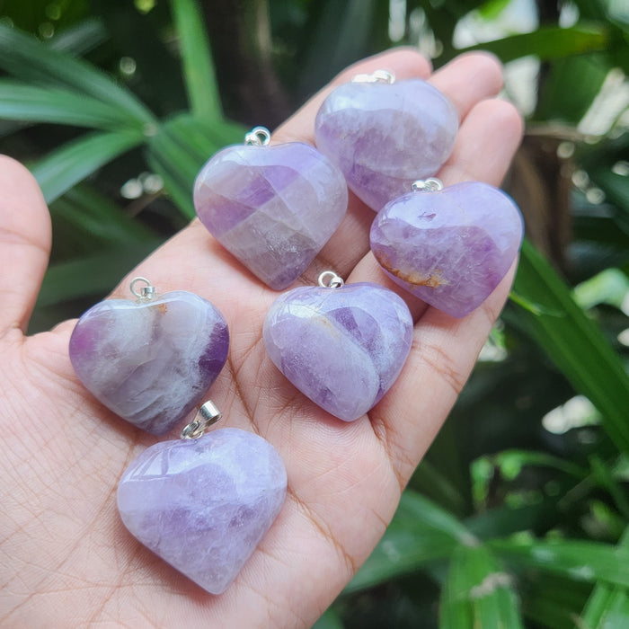 Certified & Energised Amethyst Heart Shape Pendant for Anxiety, Sleep, Intuition & Spirituality-Without Chain