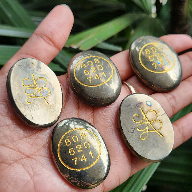 Pyrite Tumbled Stone with Grabovi Number & Zibu Symbol to Attract Abundance ( 1 piece)