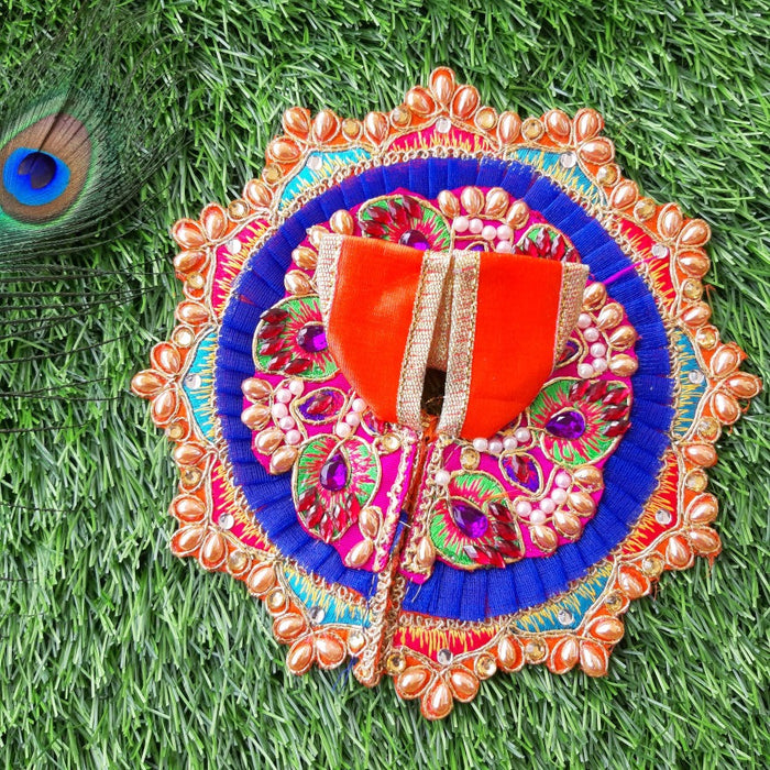 Laddu Gopal Ji Designer Blue & Orange Dress Size No. 2
