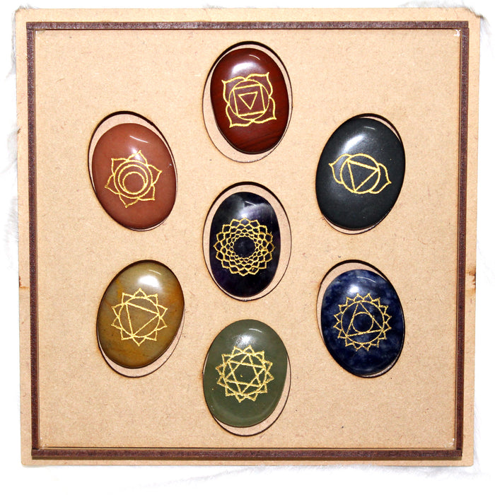 Seven (7) Chakra Healing Stones Wooden Box