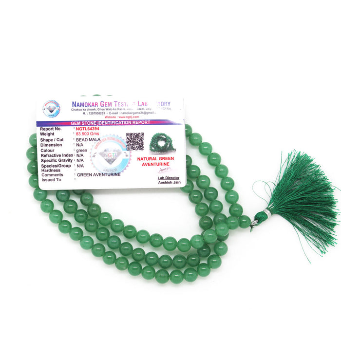 Certified Green Aventurine Stone Rosary Mala 8mm 108 Beads