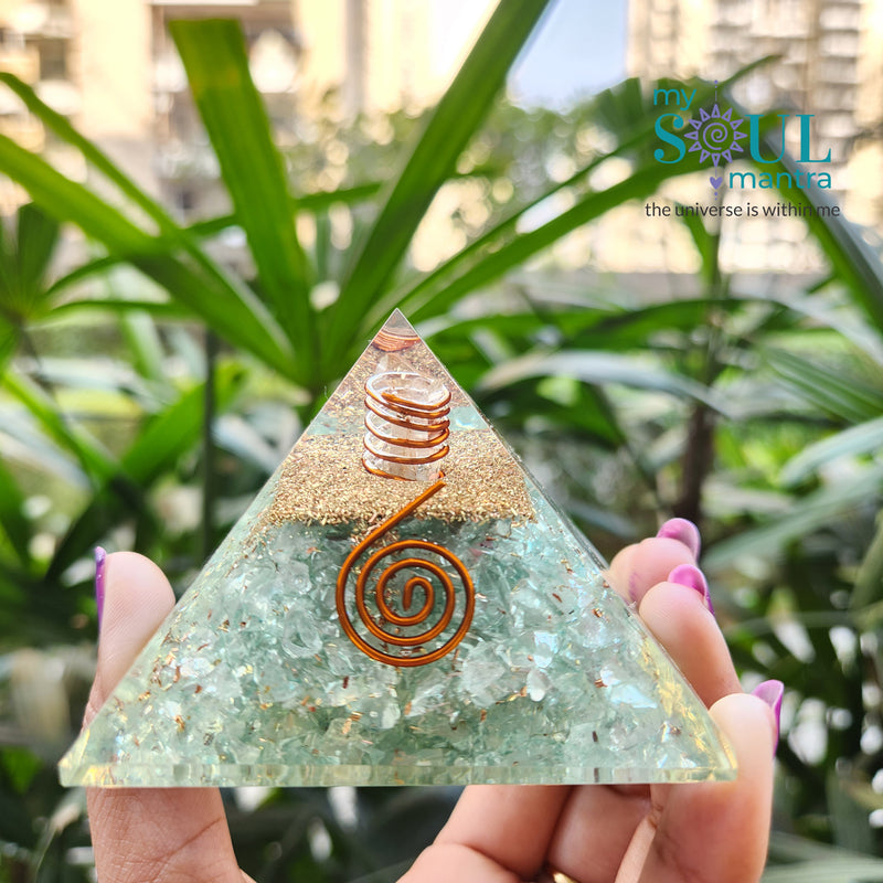 Green Aventurine Orgone Pyramid for Luck, Manifesting Prosperity & Wealth