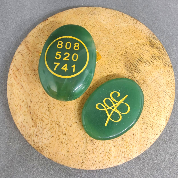 Green Jade Stone Zibu Symbol & Grabovoi  Numbers (1 piece)