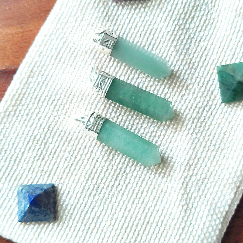 Green Aventurine Pencil Pendant for Healing, Abundance and Growth- Design 1