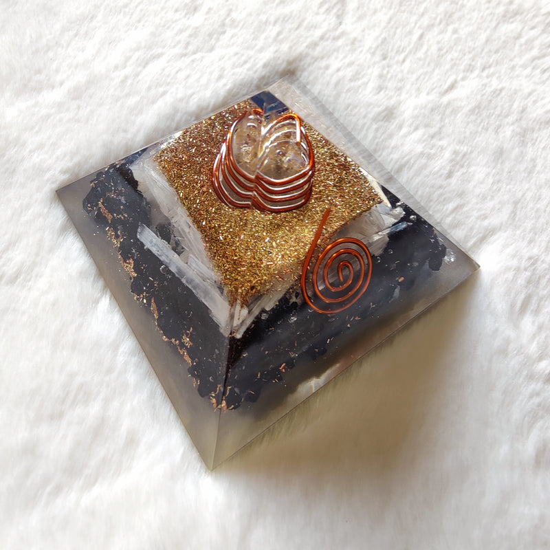 Black Tourmaline & Selenite Pyramid for Protection & Positivity