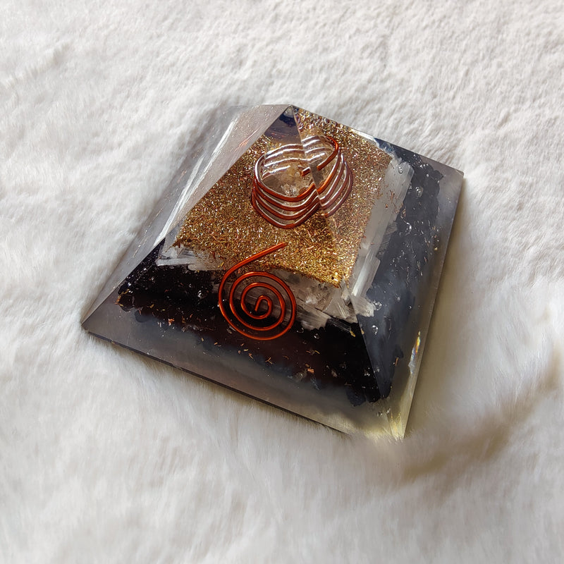 Black Tourmaline & Selenite Pyramid for Protection & Positivity