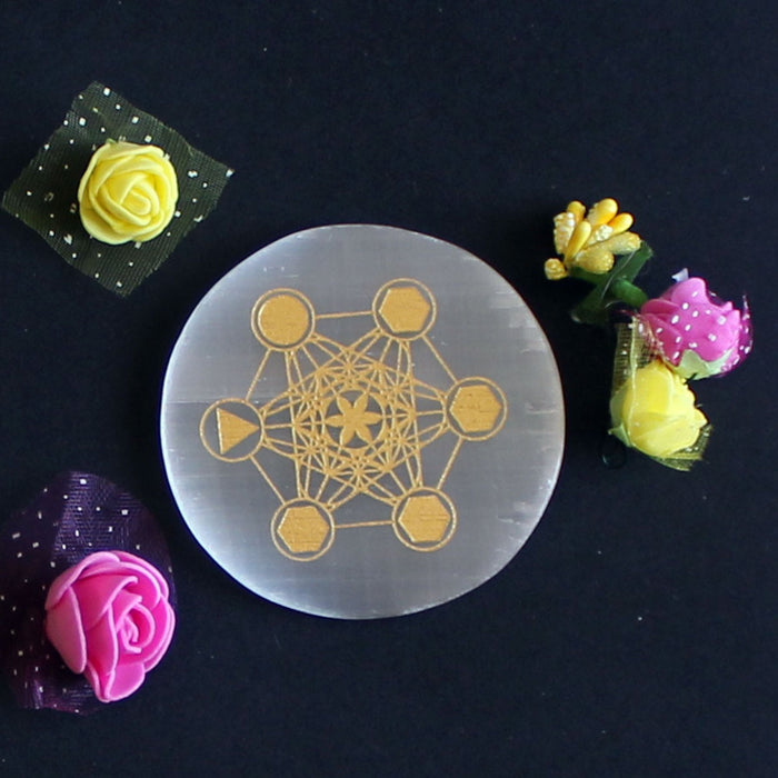 Crystal Charging Selenite Plate with Metatron’s Cube Engravement