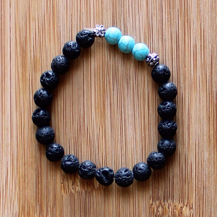 Certified Lava Stone & Turquoise Bracelet for Chakras Stability, Peace and Luck
