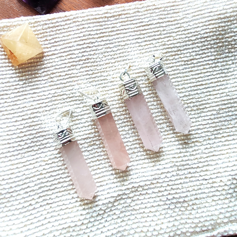 Rose Quartz Pencil Pendant for Self Esteem, Compassion and Love - Design 1