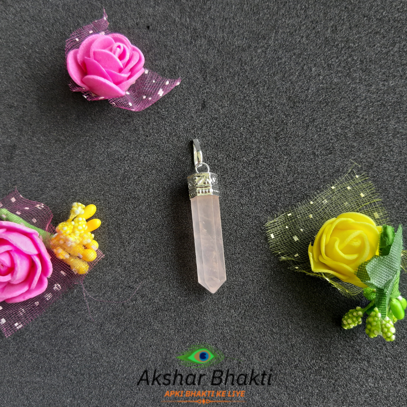 Rose Quartz Pencil Pendant for Self Esteem, Compassion and Love - Design 1