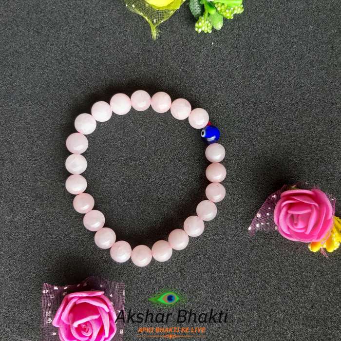 Certified & Energised Rose Quartz Bracelet with Evil Eye for Love and Protection