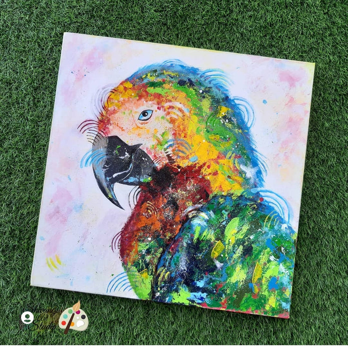 Handmade Acrylic Parrot Painting for Love, Studies, Memory & Good Health