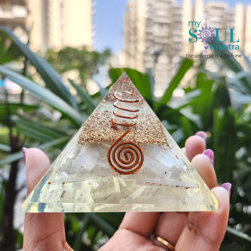 Selenite Orgone Pyramid to Attract Positive Energy