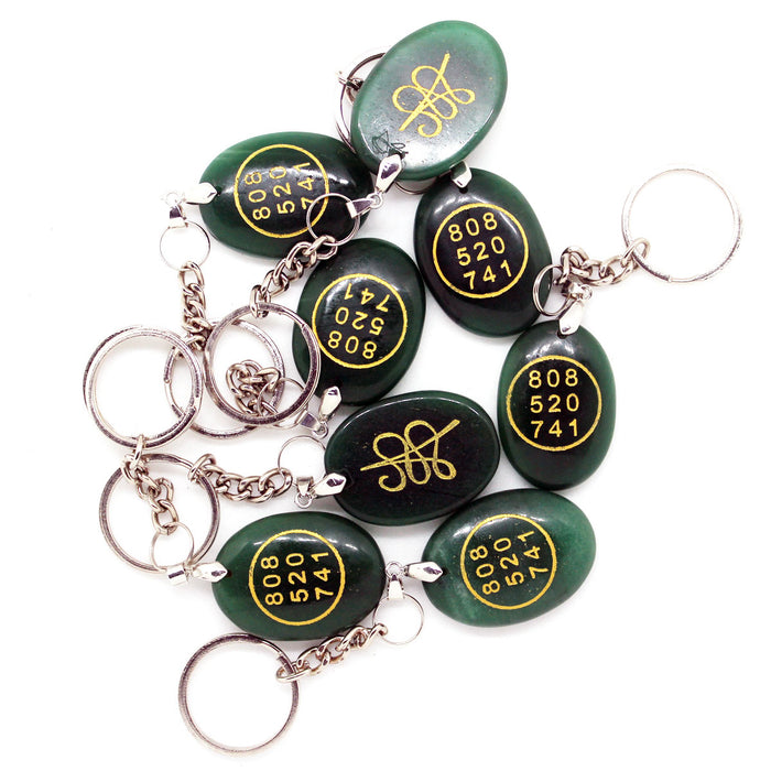 Green Jade Money Switch Word Symbol Stone Keychain / Keyring Zibu  symbol & Grabovoi  Numbers (1 piece)
