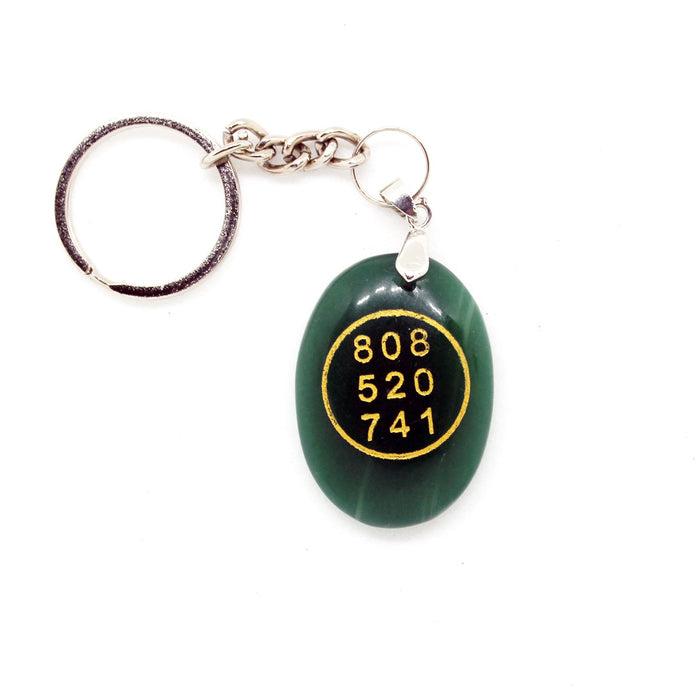 Green Jade Money Switch Word Symbol Stone Keychain / Keyring Zibu  symbol & Grabovoi  Numbers (1 piece)